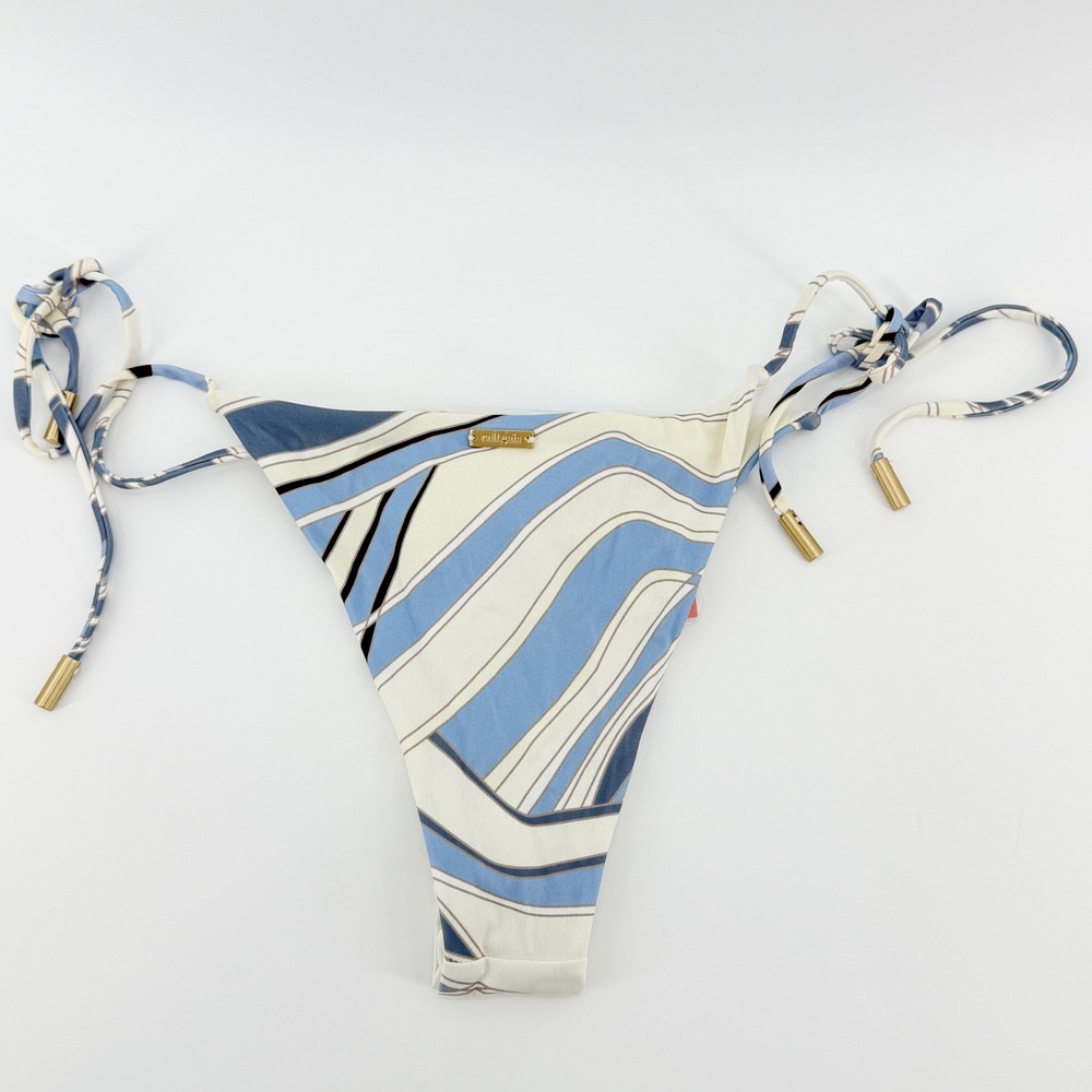 Cult Gaia Estella Bikini Bottom Blue Wave Abstract Print Side Tie Medium NEW - Picture 2 of 16